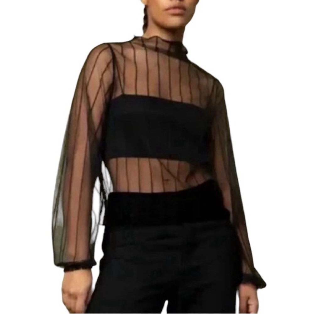 OAK + FORT Sheer Black Striped Blouse